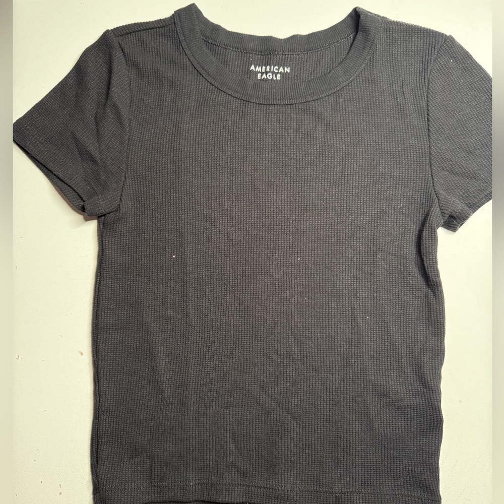 American Eagle Outfitters Black Short Sleeve Waffle Tee